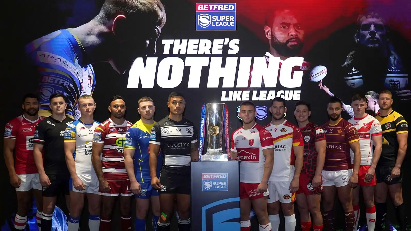 Players from all 12 clubs at the Super League 2024 season launch