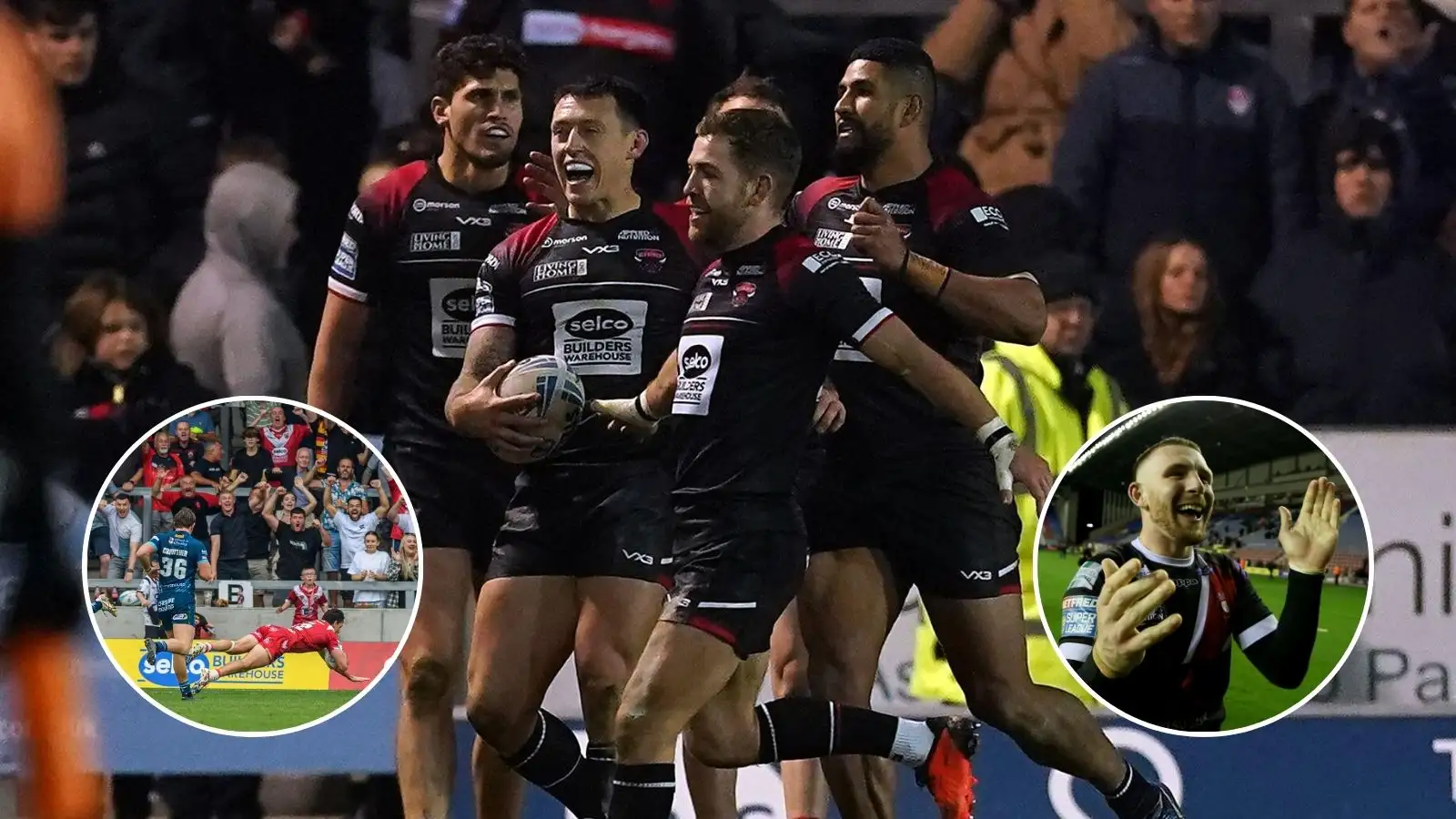 Sam Stone try v Warrington Wolves, Deon Cross celebrates after try v St Helens, Jackson Hastings celebrates after play-off semi-final win v Wigan Warriors