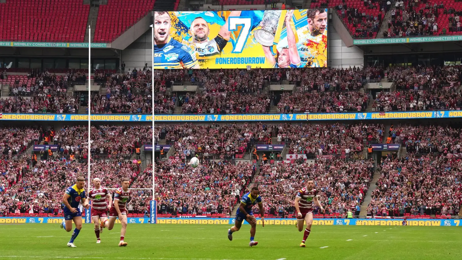 One Rob Burrow on Wembley big screen during 2024 Challenge Cup final