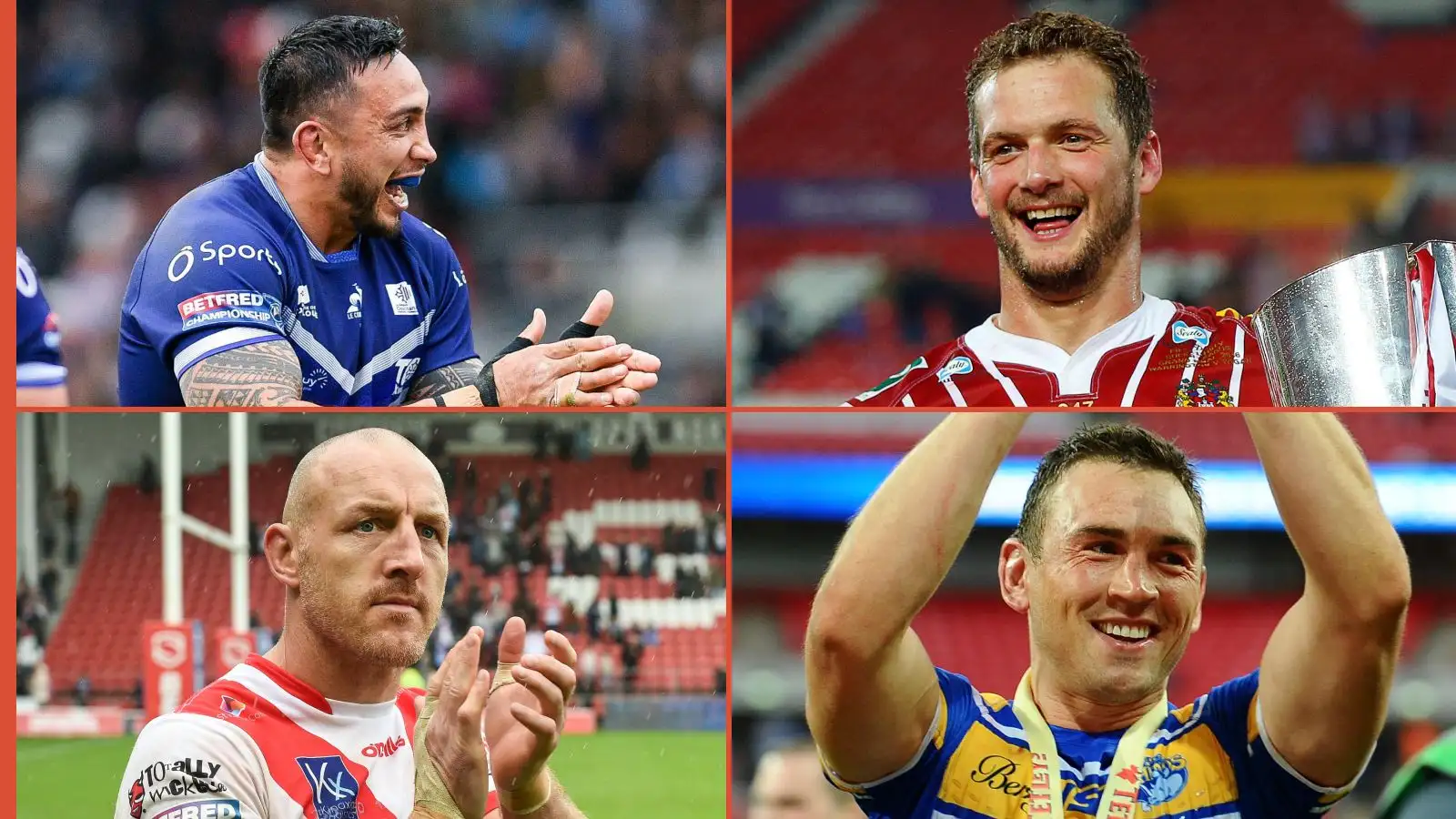 Harrison Hansen Toulouse Olympique, Sean O'Loughlin Wigan Warriors, James Roby St Helens, Kevin Sinfield Leeds Rhinos Alamy