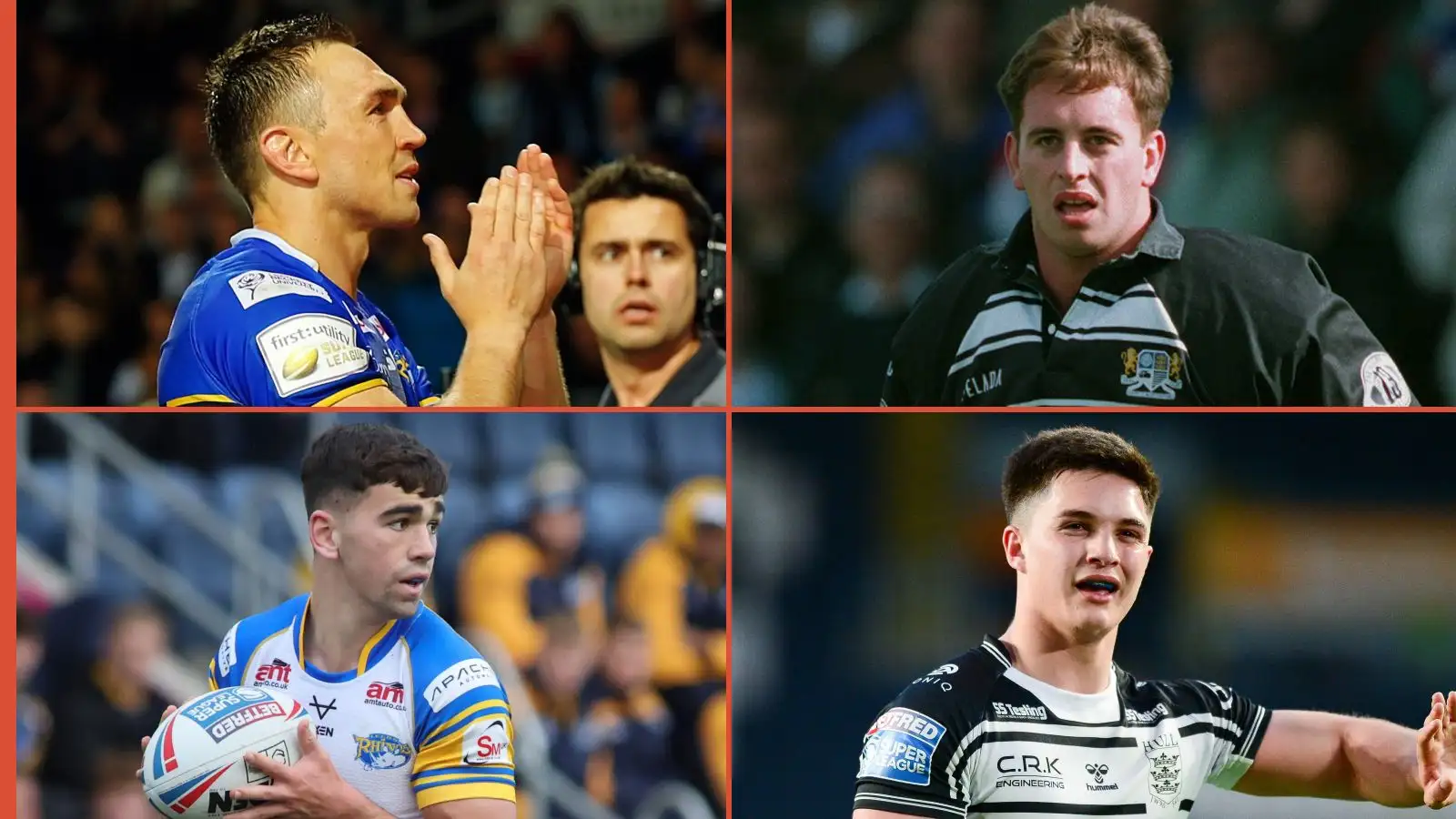 Kevin Sinfield, Jack Sinfield Leeds Rhinos, Steve McNamara, Ben McNamara Hull FC Alamy