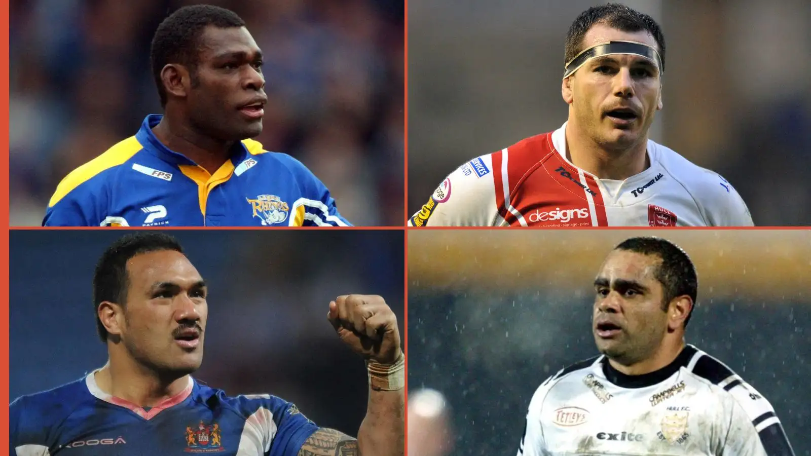 Marcus Bai Leeds Rhinos, Ben Galea Hull KR, Jeff Lima Wigan Wariors, Nathan Blacklock Hull FC Alamy