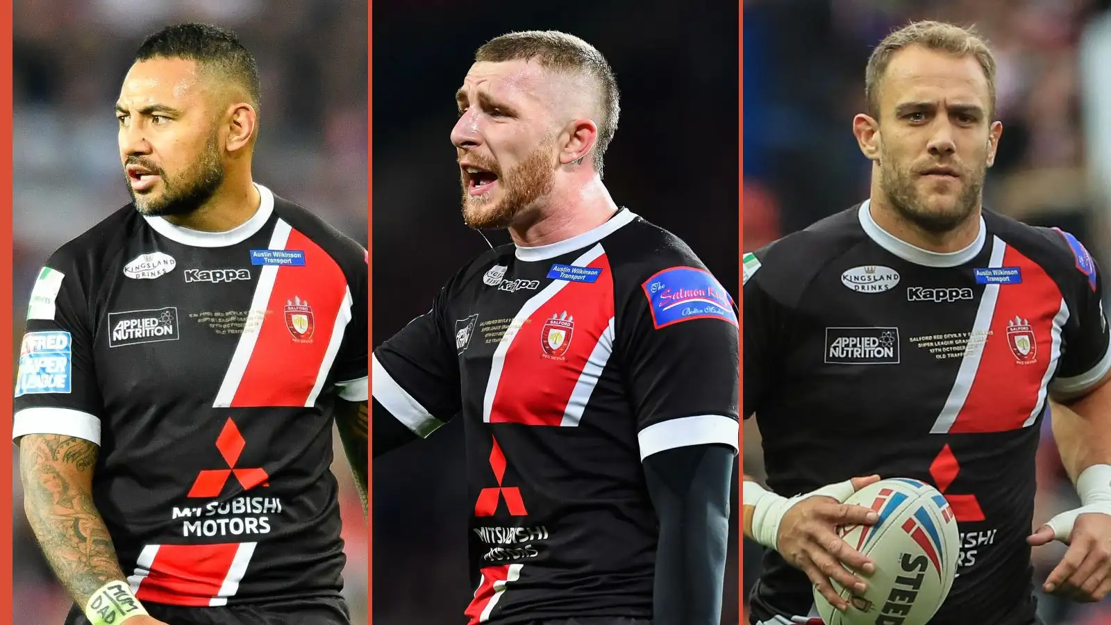 Krisnan Inu, Jackson Hastings, Lee Mossop Salford Red Devils Alamy