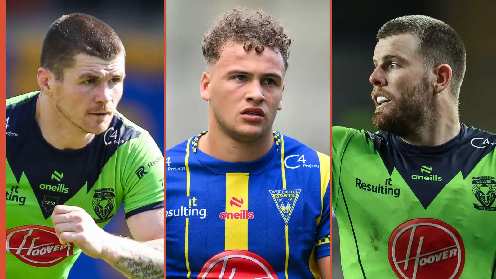 John Bateman, Cai Taylor-Wray, Lachlan Fitzgibbon Warrington Wolves Alamy