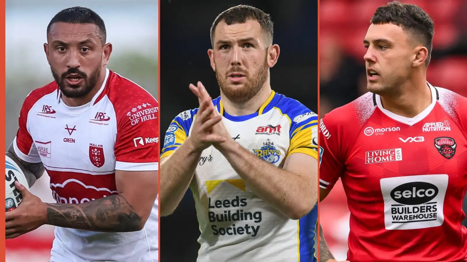 Elliot Minchella Hull KR, Cameron Smith Leeds Rhinos, Ollie Partington Salford Red Devils Alamy