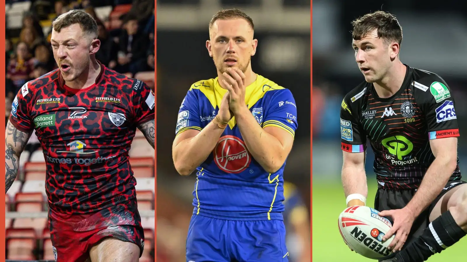 Josh Charnley Leigh Leopards, Ben Currie Warrington Wolves, Harry Smith Wigan Warriors Alamy