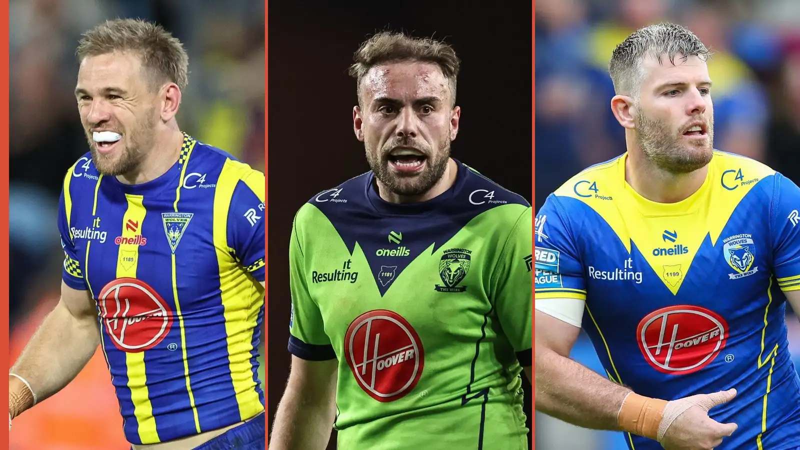 Matt Dufty, James Harrison, Lachlan Fitzgibbon Warrington Wolves Alamy