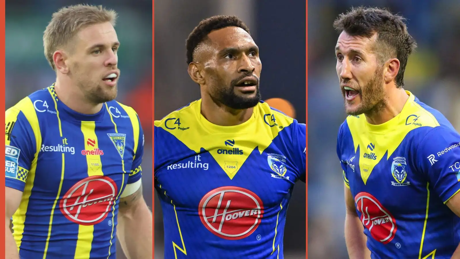 Matt Dufty, Rodrick Tai, Stefan Ratchford Warrington Wolves Alamy