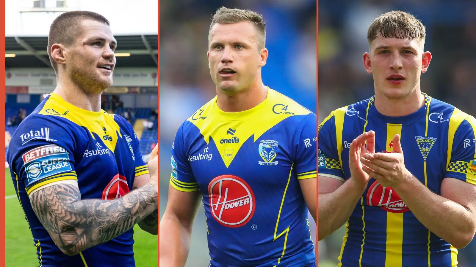 John Bateman, Josh Drinkwater, Matty Nicholson Warrington Wolves Alamy