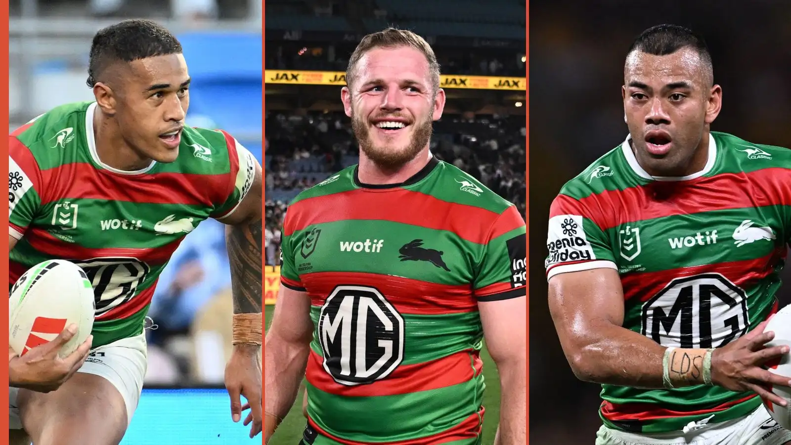 Michael Chee Kam, Tom Burgess, Richie Kennar South Sydney Rabbitohs Alamy