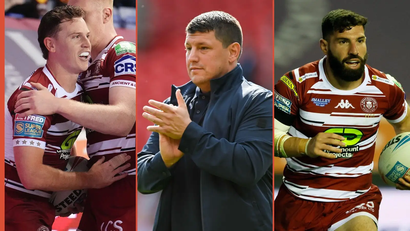 Jai Field, Matt Peet, Abbas Miski Wigan Warriors Alamy