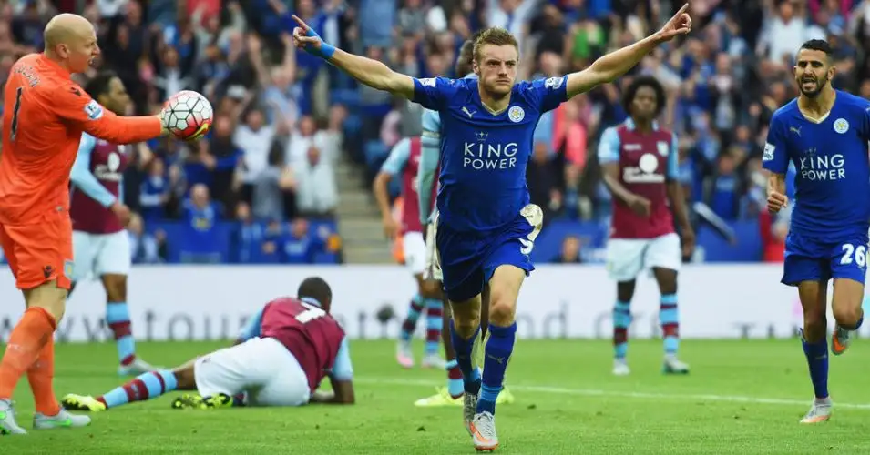 Jamie Vardy: Celebrates his dramatic equaliser for Leicester