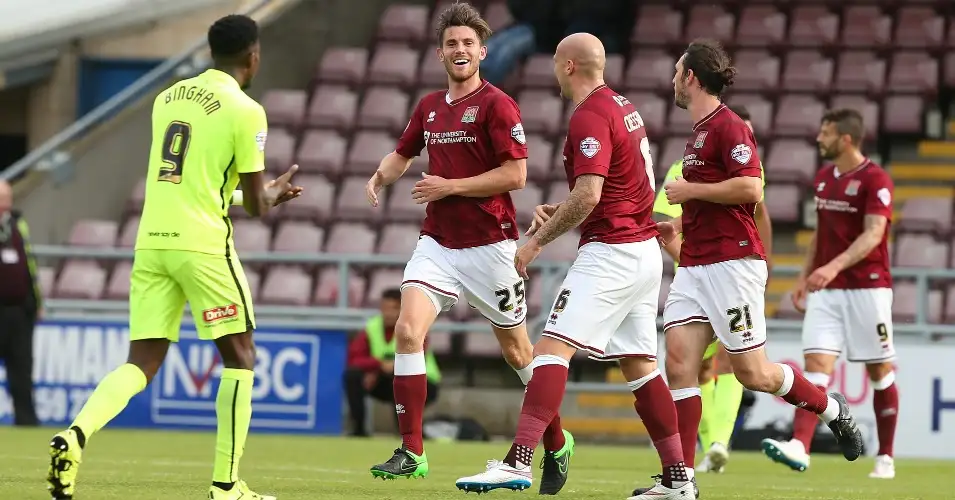 Shaun Brisley: Celebrates goal for Northampton Town