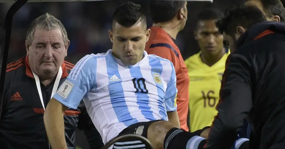Sergio Aguero: Carried off on a stretcher