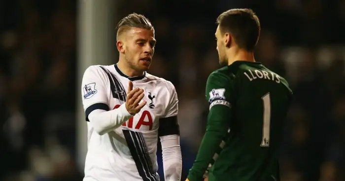 Toby Alderweireld and Hugo Lloris: Celebrate Tottenham's win over West Ham