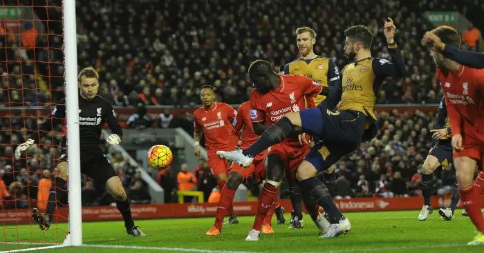Olivier Giroud: Scores Arsenal's second goal against Liverpool