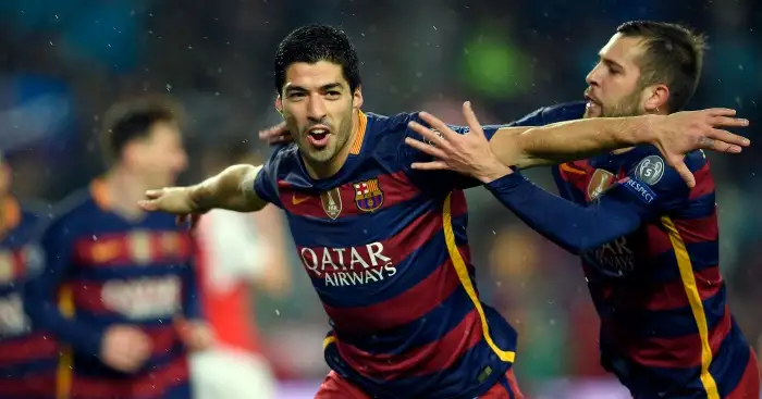 Luis Suarez: Celebrates Barcelona's winner