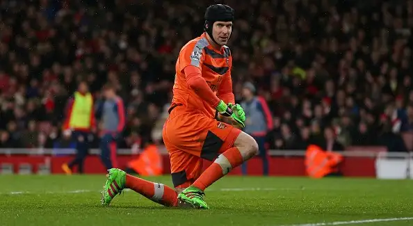 Cech injured coming up for corner as Koscielny is also crocked