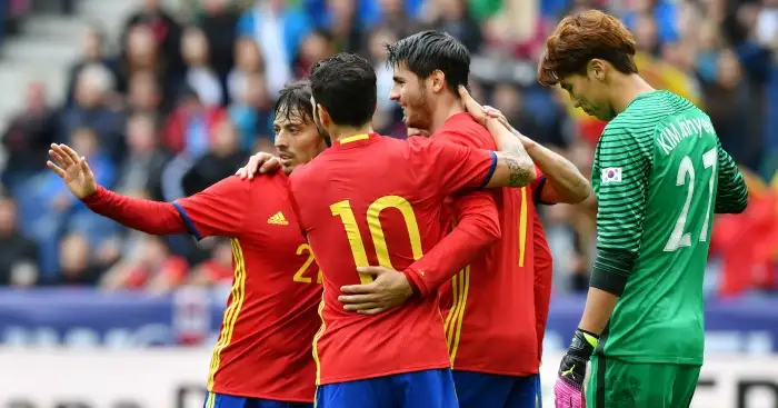 Spain: Alvaro Morata (r) scored twice