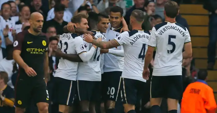 Tottenham: Celebrate their opener against Manchester City