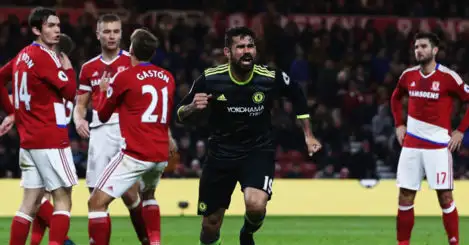 Costa downs Boro to send Chelsea to the top of the table