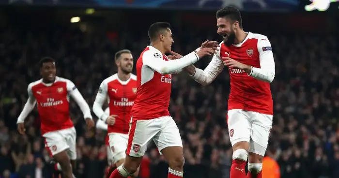 Alexis Sanchez: Forward celebrates with Olivier Giroud