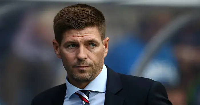 GLASGOW, SCOTLAND - JULY 12: Steven Gerrard manager of Rangers looks on during the UEFA Europa League Qualifying Round match between Rangers and Shkupi at Ibrox Stadium on July 12, 2018 in Glasgow, Scotland. (Photo by Jan Kruger/Getty Images)