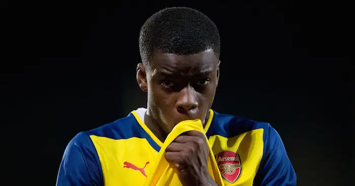 MAJADAHONDA, SPAIN - JANUARY 27: Stephy Mavididi of Arsenal looks on after losing the UEFA Youth League match between Atletico de Madrid and Arsenal at Atletico de Madrid Sport City on January 27, 2015 in Majadahonda, Spain. (Photo by Gonzalo Arroyo Moreno/Getty Images)