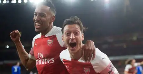 Aubameyang bows down to Lacazette in ‘scrap’ over Mesut Ozil shirt