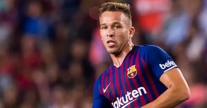 BARCELONA, SPAIN - SEPTEMBER 23: Arthur Melo of FC Barcelona plays the ball during the La Liga match between FC Barcelona and Girona FC at Camp Nou on September 23, 2018 in Barcelona, Spain. (Photo by Alex Caparros/Getty Images)