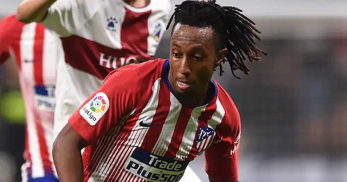 MADRID, SPAIN - SEPTEMBER 25: Gelson Martins of Club Atletico de Madrid turns from Alex Gallar of SD Huesca a¬† during the La Liga match between Club Atletico de Madrid and SD Huesca at Wanda Metropolitano on September 25, 2018 in Madrid, Spain. (Photo by Denis Doyle/Getty Images)
