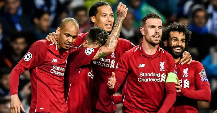 Fabinho Firmino Van Dijk Henderson Salah Liverpool celebration v Porto TEAMtalk