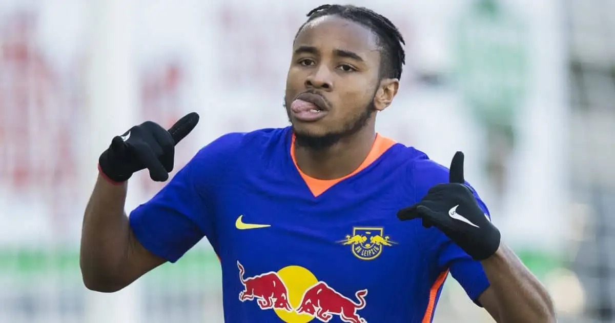 Christopher Nkunku celebrates RB Leipzig goal
