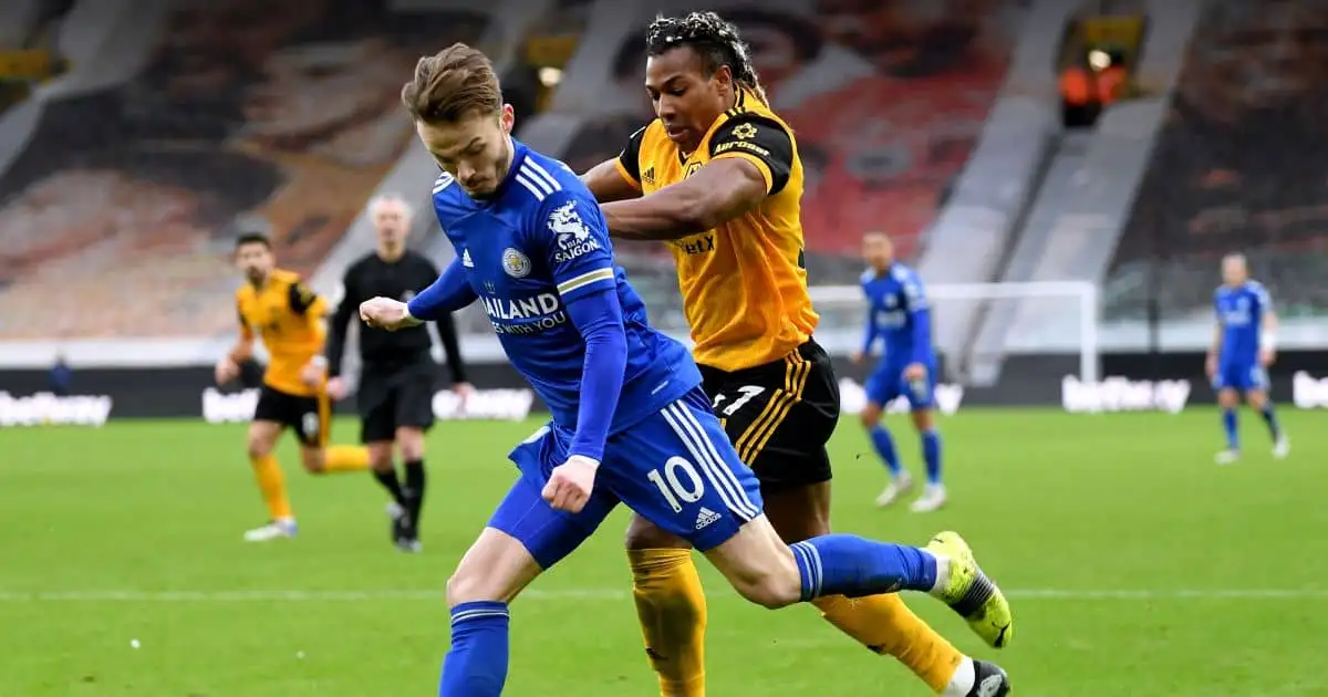 James Maddison, Adama Traore Wolves v Leicester February 2021