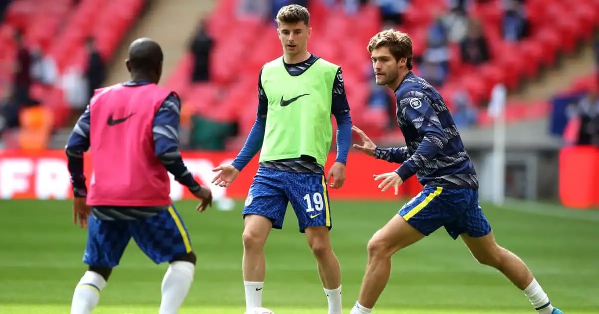 Mason Mount, Marcos Alonso, N'Golo Kante Chelsea v Leicester May 2021