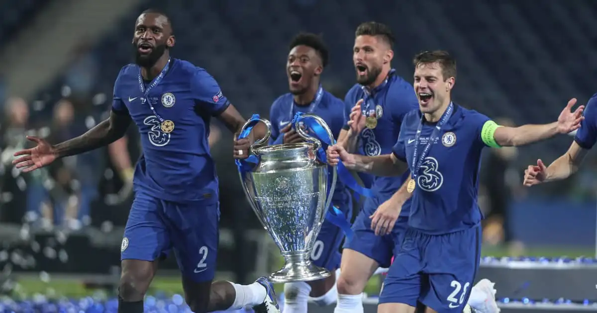 Antonio Rudiger, Callum Hudson-Odoi, livier Giroud and Cesar Azpilicueta celebrate Champions League final win, Chelsea