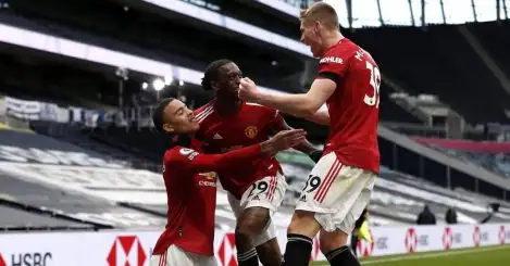 Aaron Wan-Bissaka, Mason Greenwood, Scott McTominay Tottenham v Man Utd April 2021