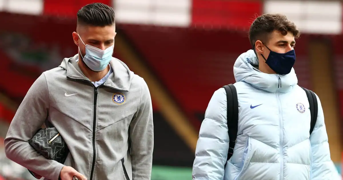 Olivier Giroud and Kepa Arrizabalaga, Chelsea, February 2021