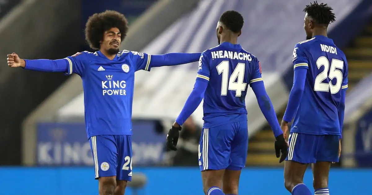 Hamza Choudhury, Kelechi Iheanacho and Wilfred Ndidi, Leicester, May 2021