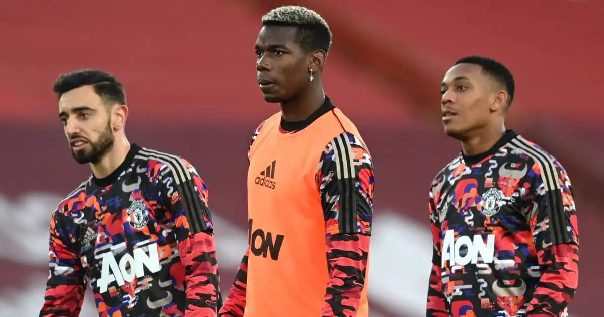 Bruno Fernandes, Paul Pogba and Anthony Martial, Man Utd, January 2021