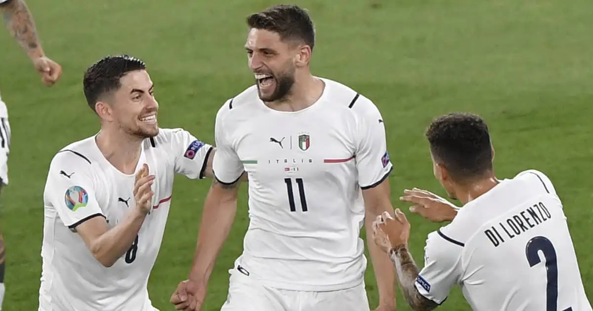 Domenico Berardi celebrating Italy goal v Turkey, Euro 2020