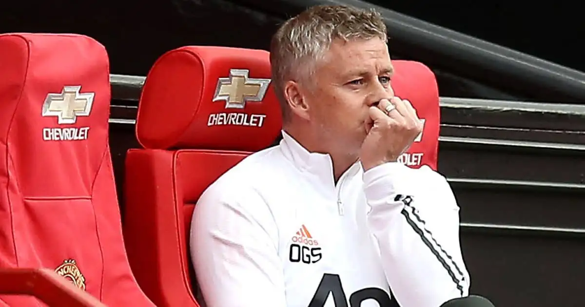 Ole Gunnar Solskjaer looking worried, Manchester United