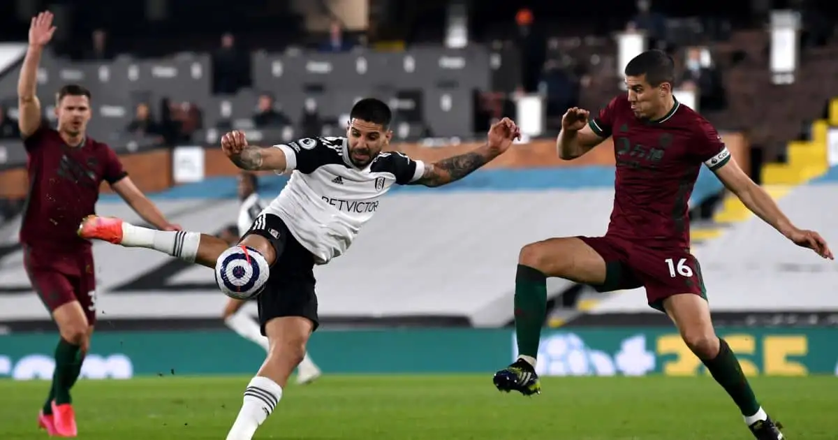 Conor Coady, Aleksandar Mitrovic Fulham v Wolves April 2021