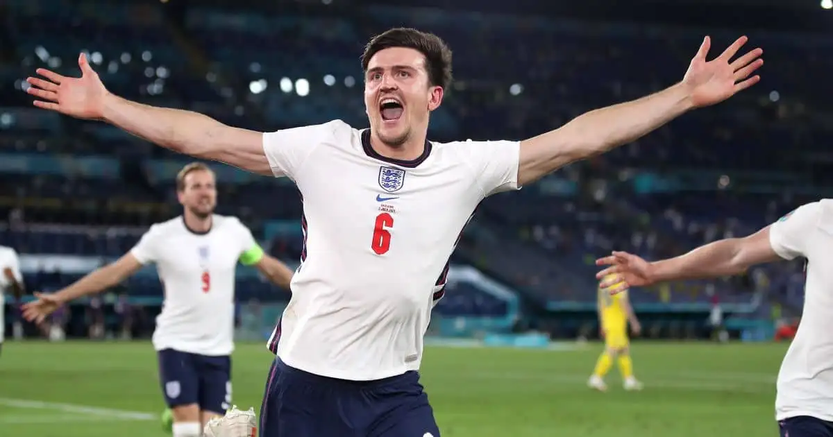 Harry Maguire celebrates scoring Ukraine v England Euro 2020