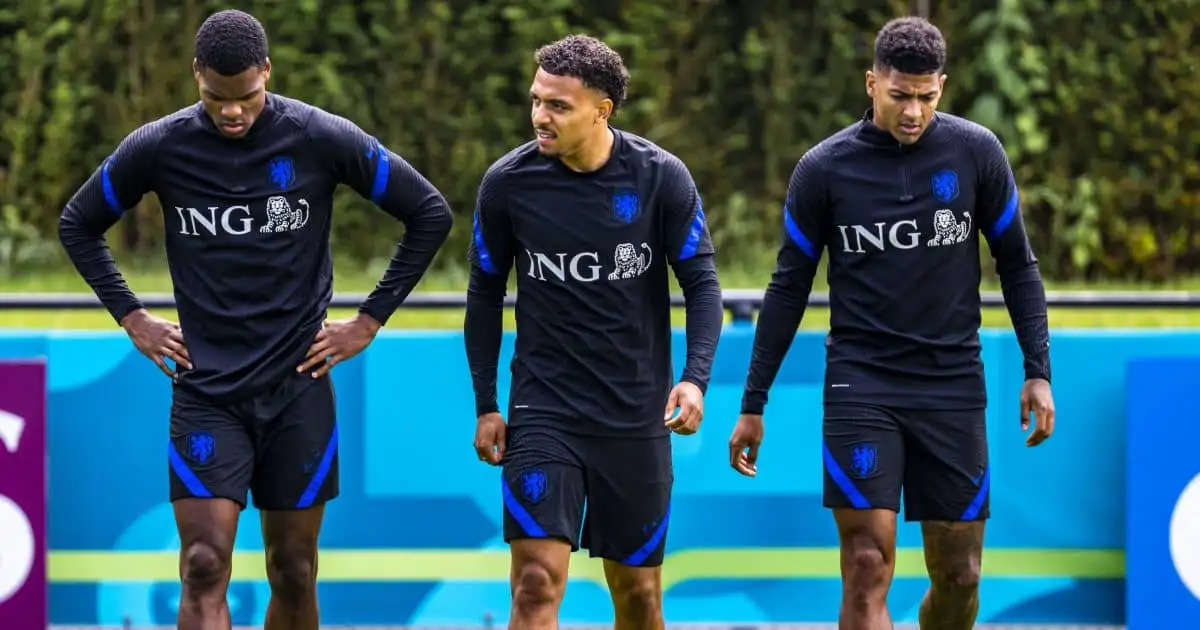 Donyell Malen, Denzel Dumfries, Jurrien Timber Netherlands training Euro 2020