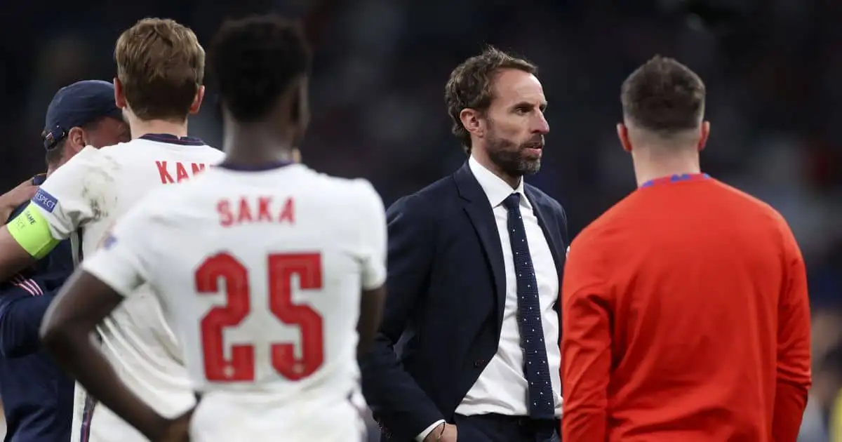Gareth Southgate, Bukayo Saka, Harry Kane Italy v England Euro 2020