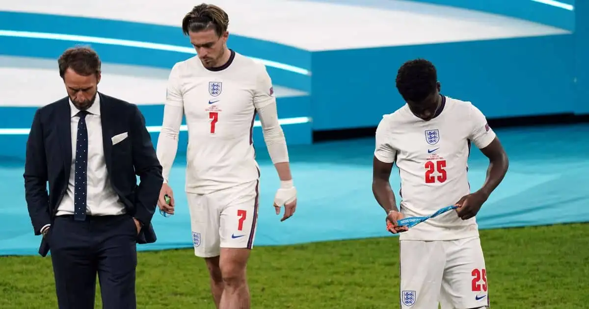 Bukayo Saka, Gareth Southgate, Jack Grealish Italy v England Euro 2020