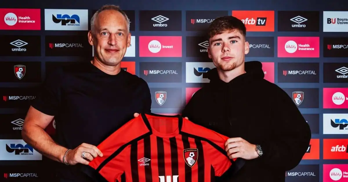Leif Davis signs for Bournemouth from Leeds (pic via AFC Bournemouth)