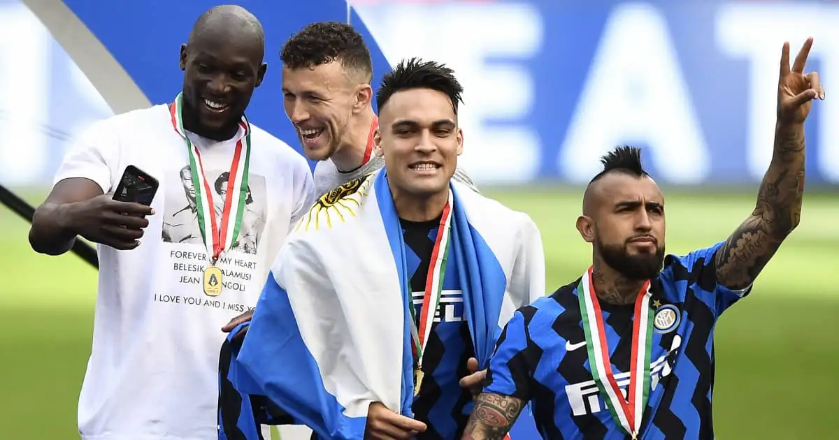 Lukaku, Perisic, Lautaro Martinez, Vidal, Inter Milan Serie A celebration, 2021