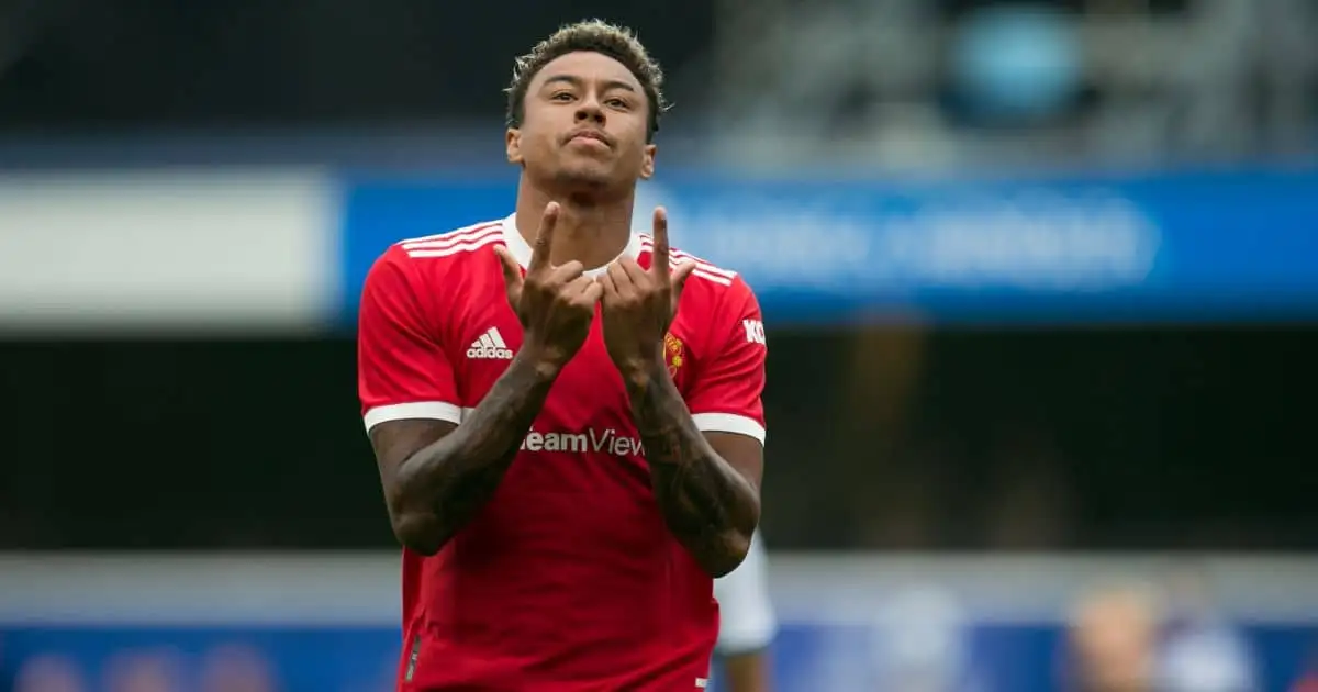 Jesse Lingard celebrates scoring for Man Utd, July 2021